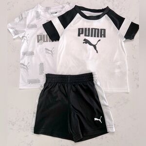 PUMA Kids Short Sleeve Shirt 2-pk & Shorts Set, 6-9 months, Black & White